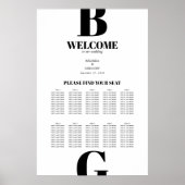 Modern Black White Monogram Wedding Seating Chart Poster (Voorkant)