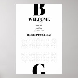 Modern Black White Monogram Wedding Seating Chart Poster