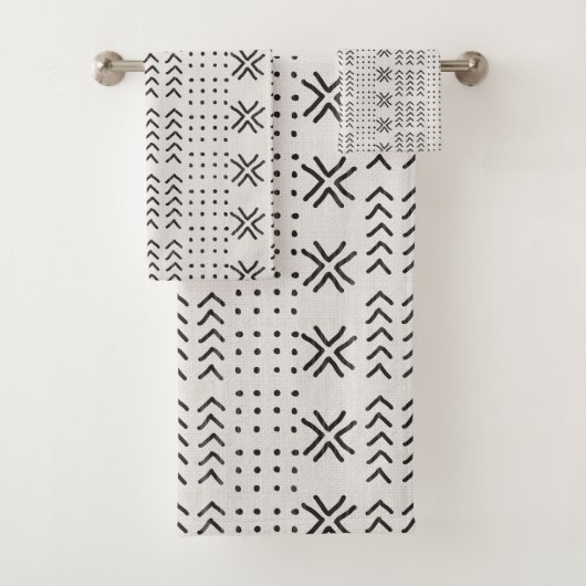 Modern Black White Mudcloth African Pattern Bad Handdoek (Insitu)