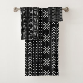 Modern Black White Mudcloth African Pattern Bad Handdoek