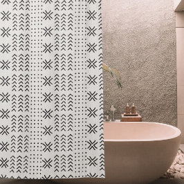 Modern Black White Mudcloth African Pattern Douchegordijn