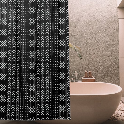 Modern Black White Mudcloth African Pattern Douchegordijn