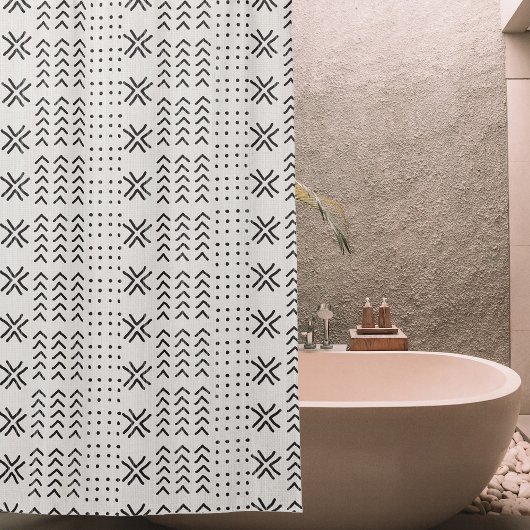 Modern Black White Mudcloth African Pattern Douchegordijn