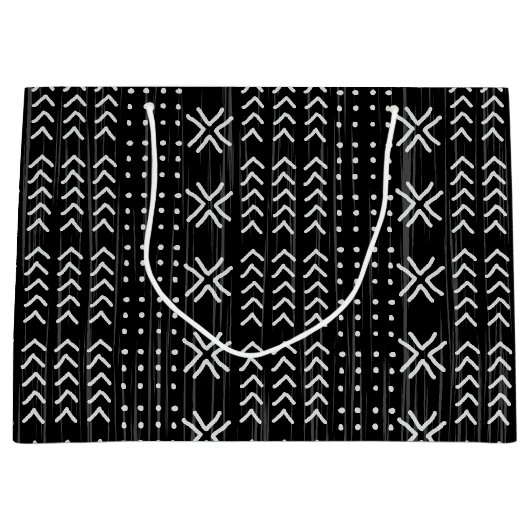 Modern Black White Mudcloth African Pattern Groot Cadeauzakje (Voorkant)