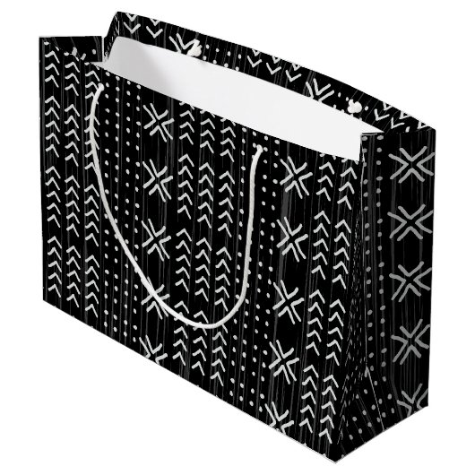 Modern Black White Mudcloth African Pattern Groot Cadeauzakje (Achterkant Gekanteld)