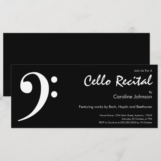 Modern Black White Music Cello Concert Overweging Kaart (Voorkant / Achterkant)