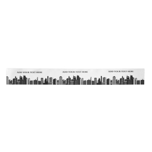 Modern Black & White New York Skyline Sjabloon Satijnen Lint (Voorkant)