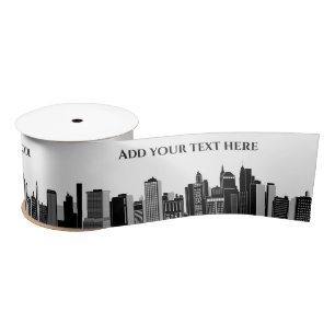 Modern Black & White New York Skyline Sjabloon Satijnen Lint