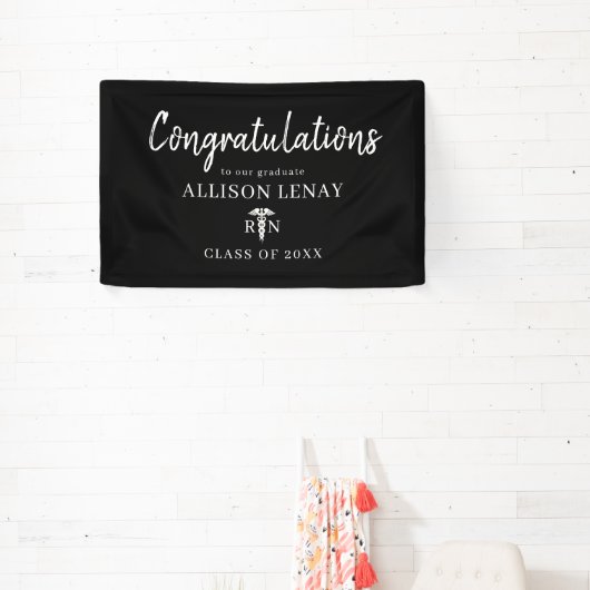 Modern Black White Nurse Graduse Party Name Spandoek (Insitu)