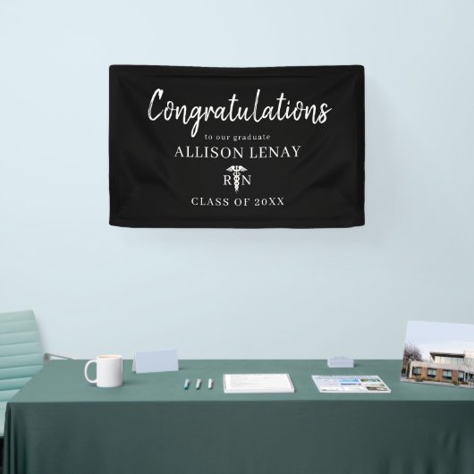 Modern Black White Nurse Graduse Party Name Spandoek (Beurs)