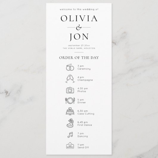 Modern Black White Order of Day and Menu Wedding (Voorkant)