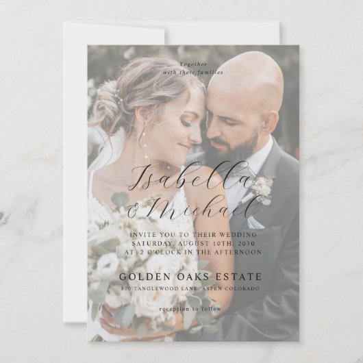 Modern Black & White Overlay Photo Wedding Kaart (Voorkant)