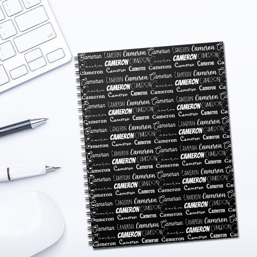 Modern Black White Personalized Name Collage Notitieboek
