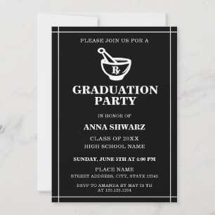 Modern Black & White Pharmacist Graduation Party Kaart