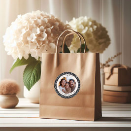 Modern Black & White Photo Christmas Ronde Sticker