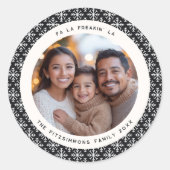Modern Black & White Photo Christmas Ronde Sticker (Voorkant)