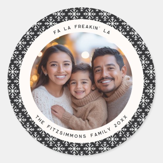 Modern Black & White Photo Christmas Ronde Sticker (Voorkant)
