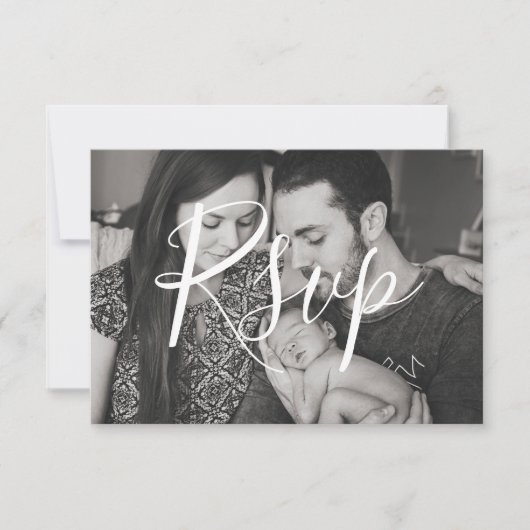 Modern Black & White Photo Family Wedding RSVP Kaartje (Voorkant)