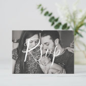 Modern Black & White Photo Family Wedding RSVP Kaartje (Staand voorkant)