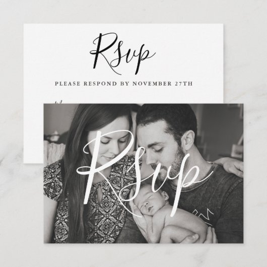 Modern Black & White Photo Family Wedding RSVP Kaartje (Voorkant / Achterkant)