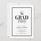 Modern Black White Photo Grad Party Invitation Kaart (Voorkant)