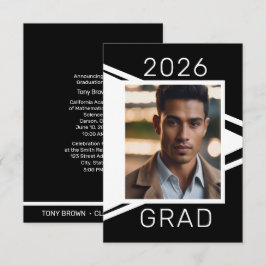 Modern Black White Photo Graduation Announcement Aankondiging