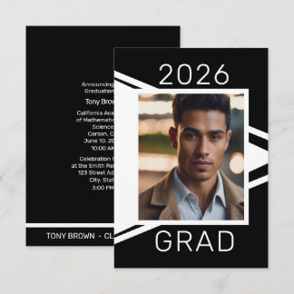 Modern Black White Photo Graduation Announcement Aankondiging
