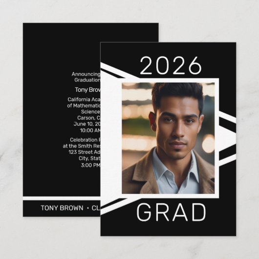 Modern Black White Photo Graduation Announcement Aankondiging (Voorkant / Achterkant)