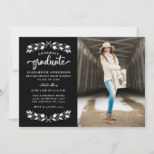 Modern Black White Photo Graduparty Aankondiging (Voorkant)