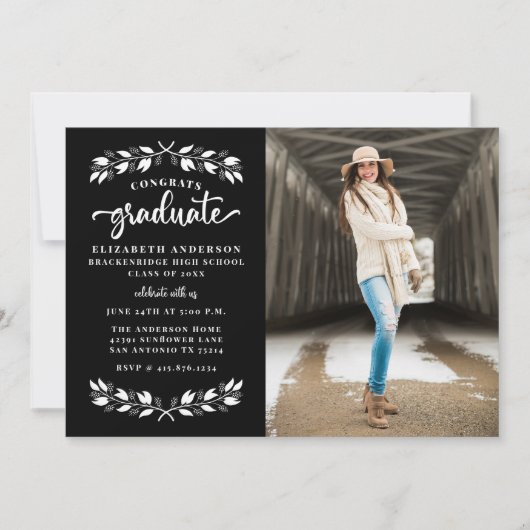 Modern Black White Photo Graduparty Aankondiging (Voorkant)