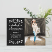 Modern Black White Photo Graduparty Aankondiging (Staand voorkant)
