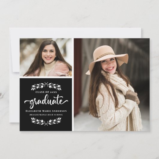 Modern Black White Photo Graduparty Aankondiging (Achterkant)