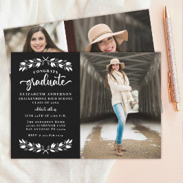 Modern Black White Photo Graduparty Aankondiging