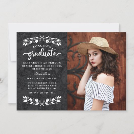 Modern Black White Photo Graduparty Aankondiging (Voorkant)