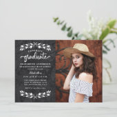 Modern Black White Photo Graduparty Aankondiging (Staand voorkant)