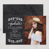 Modern Black White Photo Graduparty Aankondiging (Voorkant / Achterkant)