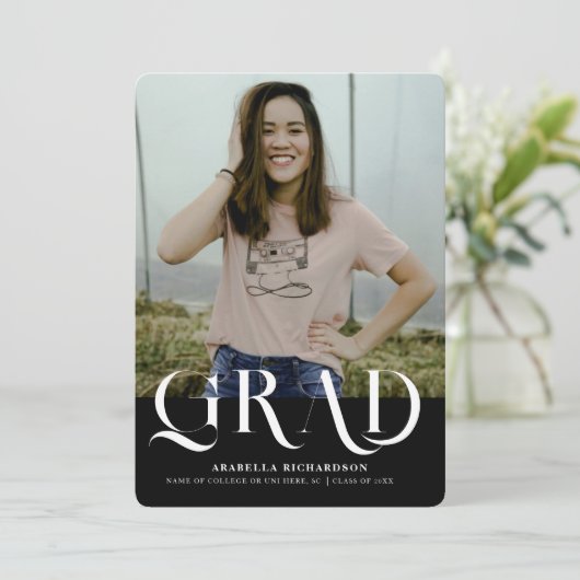 Modern Black White Photo Graduparty Kaart (Staand voorkant)