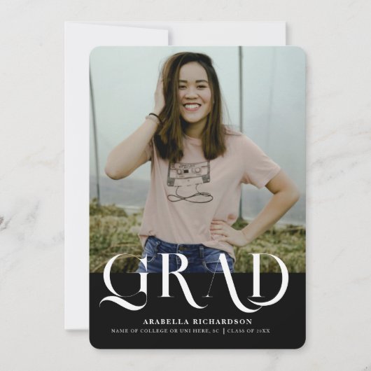 Modern Black White Photo Graduparty Kaart (Voorkant)