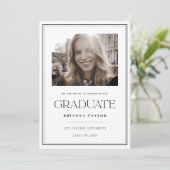 Modern Black White Photo Graduparty Kaart (Staand voorkant)