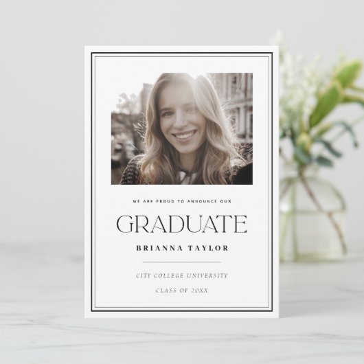 Modern Black White Photo Graduparty Kaart (Staand voorkant)