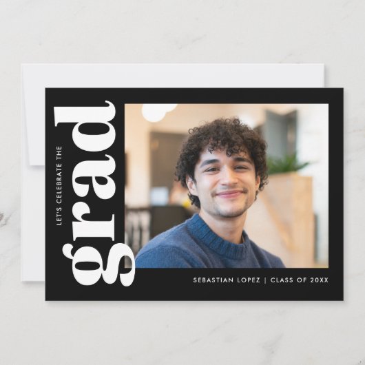 Modern Black White Photo Graduparty Kaart (Voorkant)