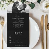 Modern Black & White Photo Simple RSVP Weddenschap All In One Uitnodiging