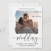 Modern Black & White Photo Template Weddenschap Kaart (Voorkant)