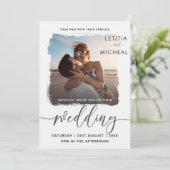 Modern Black & White Photo Template Weddenschap Kaart (Staand voorkant)