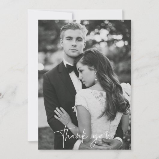 Modern Black White Photo Weddenschap Bedankt kaart (Voorkant)
