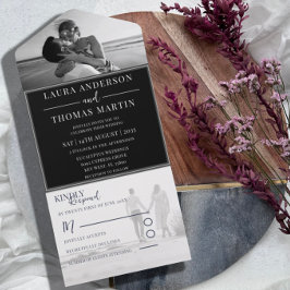 Modern Black & White Photo Wedding All In One Uitnodiging