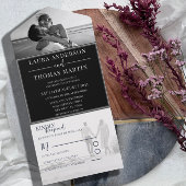 Modern Black & White Photo Wedding All In One Uitnodiging
