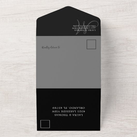 Modern Black & White Photo Wedding All In One Uitnodiging (Buitenkant)