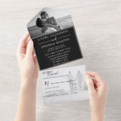 Modern Black & White Photo Wedding All In One Uitnodiging (Afscheurbaar)