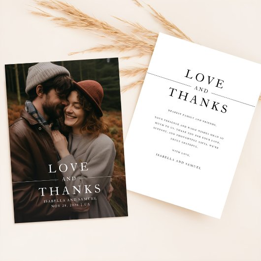 Modern Black & White Photo Wedding Bedankkaart